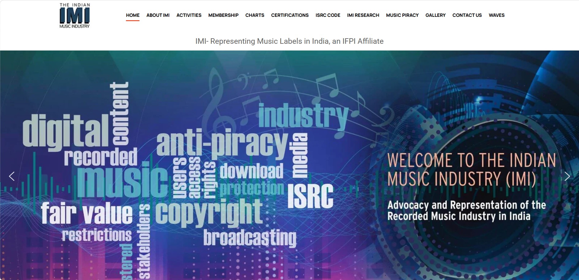 Indian Music Industry (IMI) website screenshot