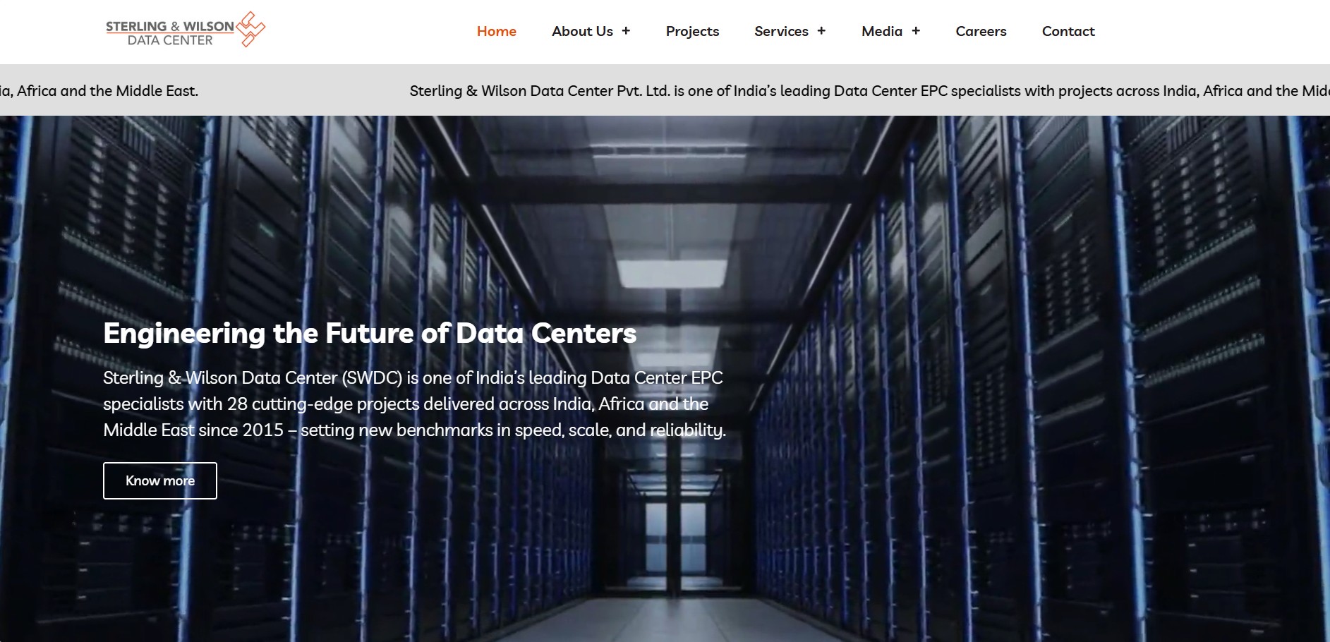 Sterling & Wilson Data Center website screenshot