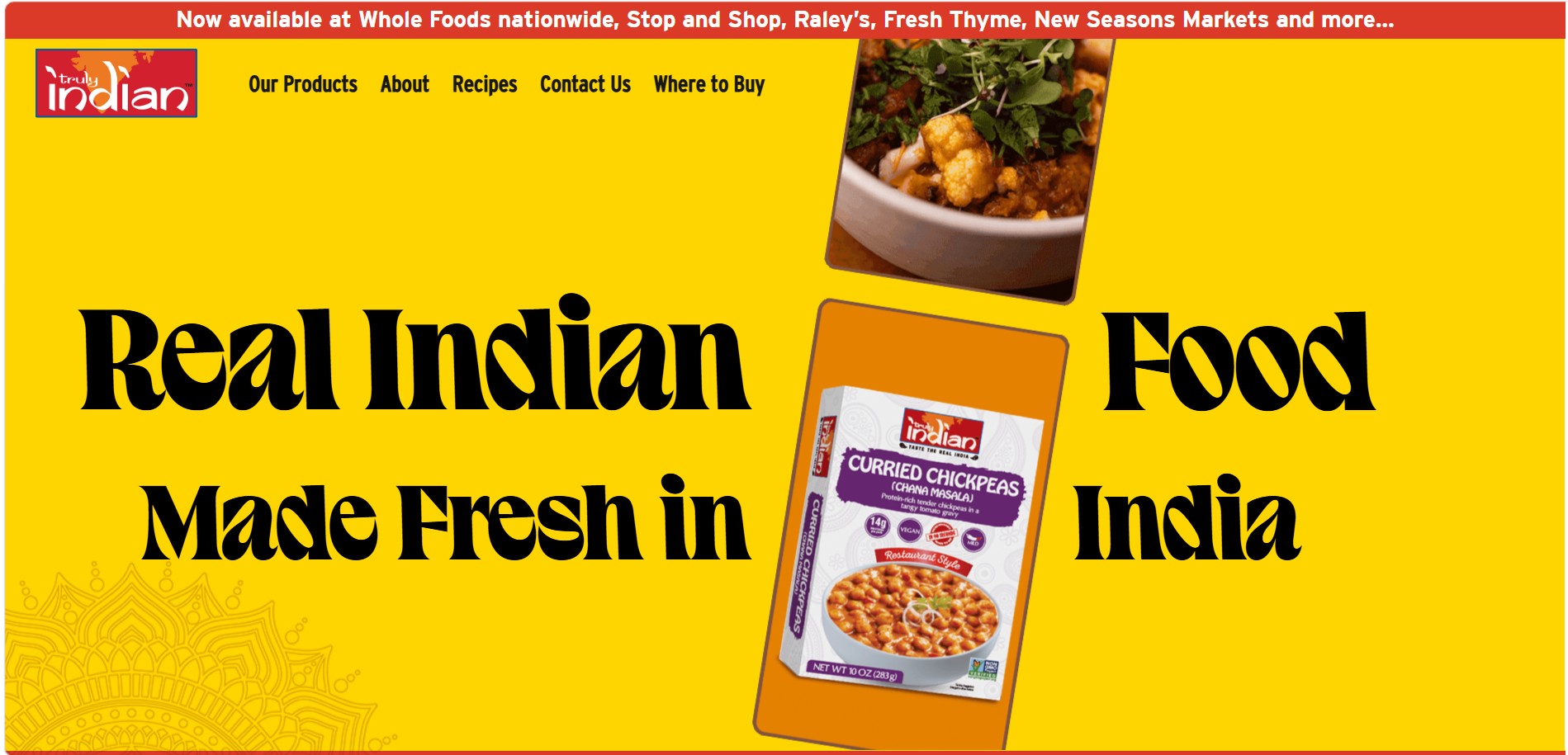 Truly Indian Foods website screenshot